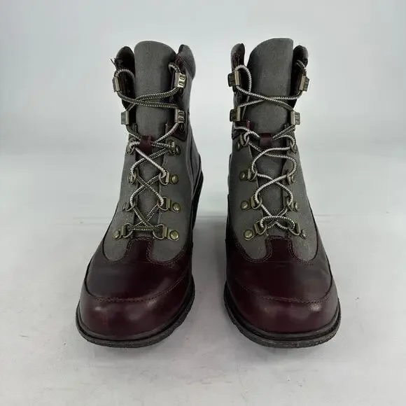 Timberland Amston Hiker Wedge Booties Sz 10 Womens Burgunday Leather Canvas Boot - Picture 3 of 13